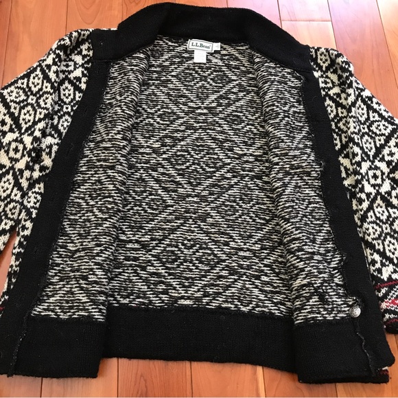Vintage LL Bean Nordic Fair Isle Cardigan Sweater Silver Buttons Large Made USA - Picture 8 of 14